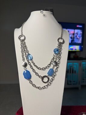 paparazzi Layered Blue Bead and Silver-Tone Chain Necklace